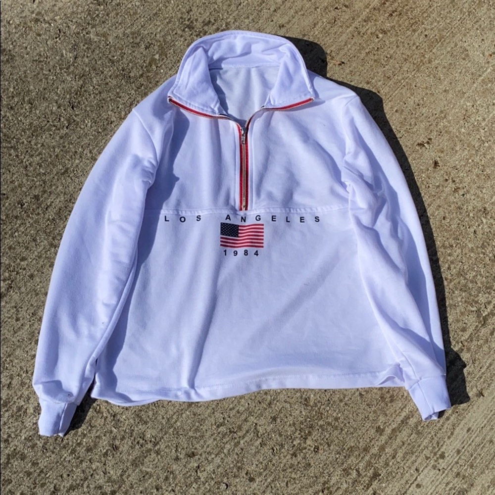 White quarter-zip sweatshirt